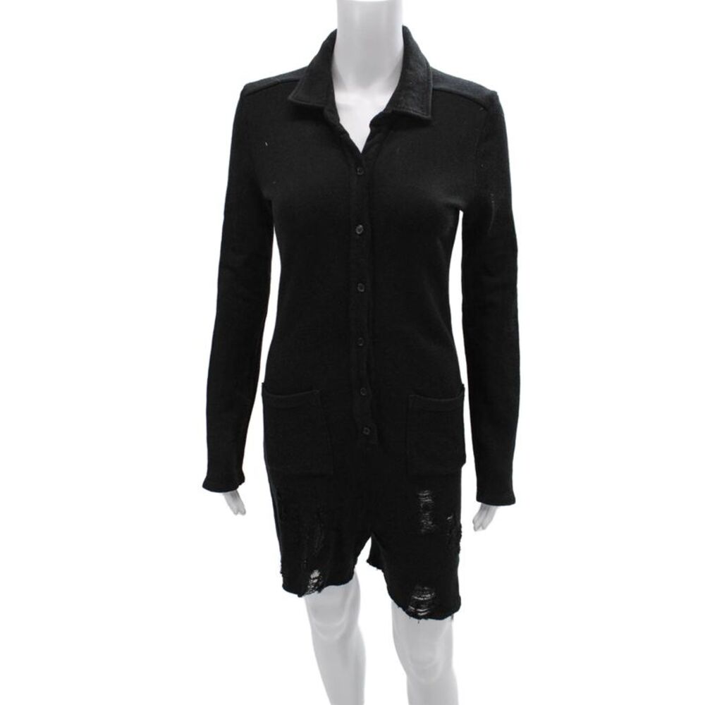Philanthropy Womens Black Shirt Dress Romper Collared Long Sleeve Size S